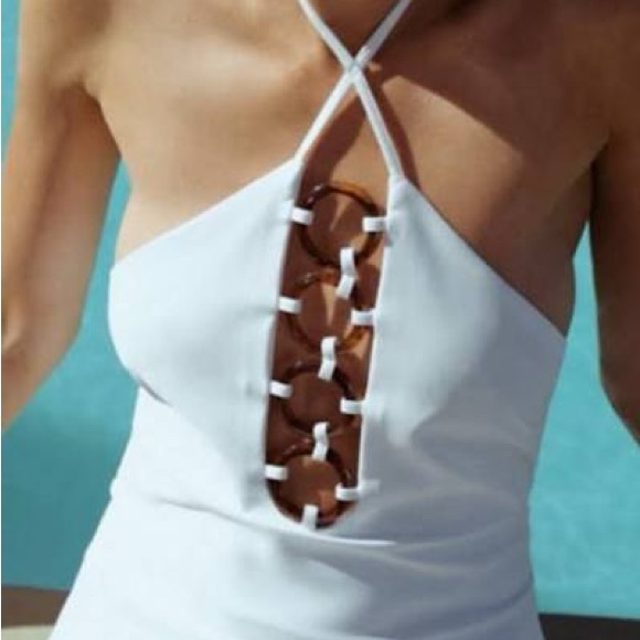 Zara White Tortoise Shell Halter Top - Picture 2 of 4